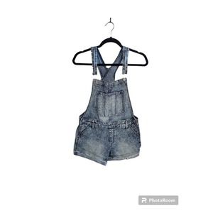 No Boundaries NOBO Denim Bib Shortalls Overall Shorts Sz SM